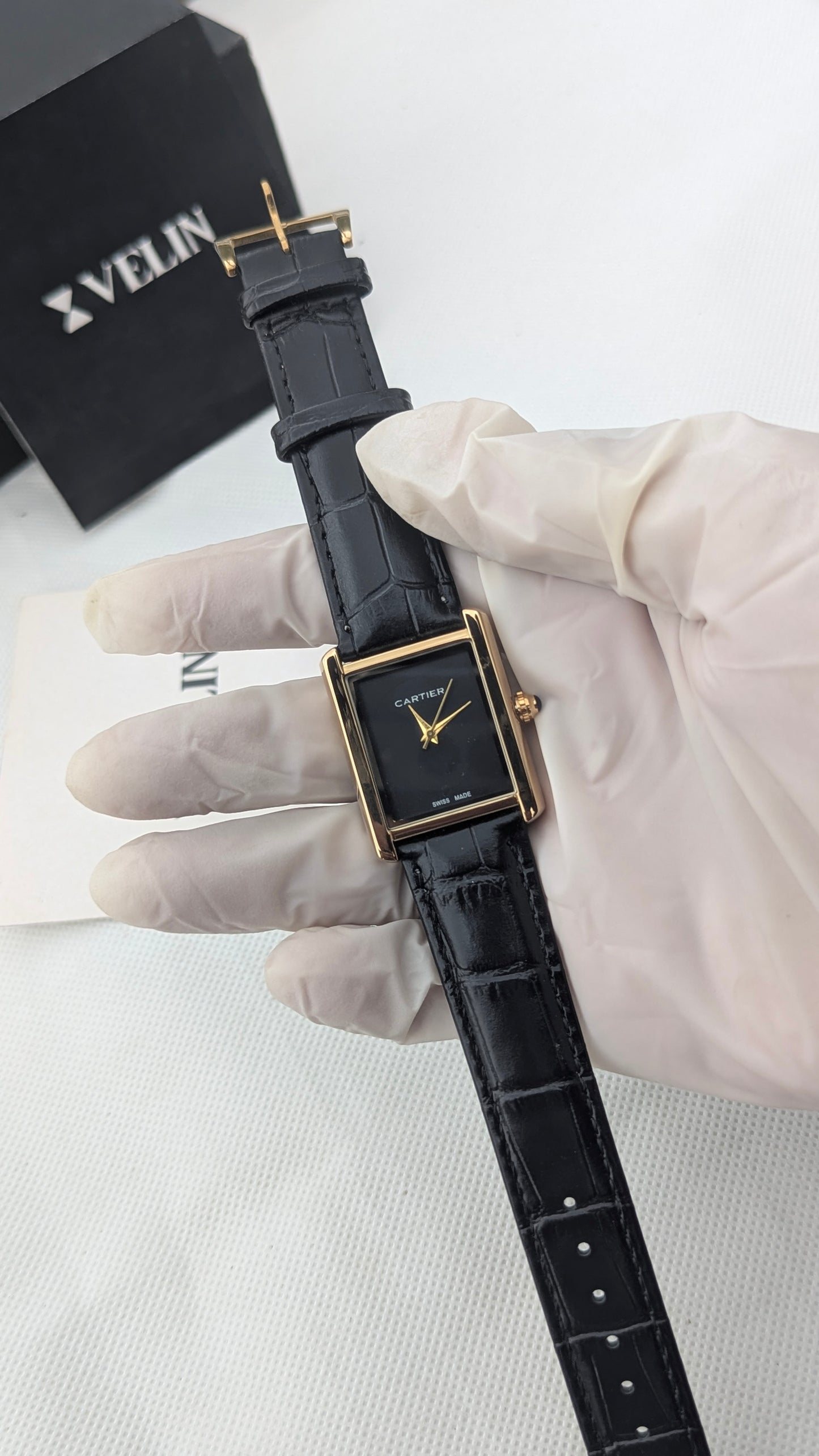 CRTR Tank Golden Black Plain Dial Rectangular Watch