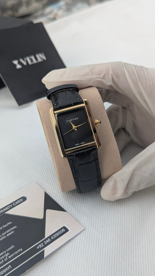 CRTR Tank Golden Black Plain Dial Rectangular Watch