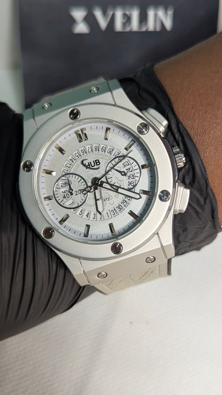 Minimal Ash Grey Hologram Leather Branded Watch