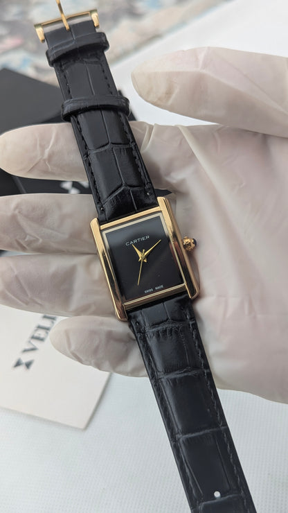 CRTR Tank Golden Black Plain Dial Rectangular Watch