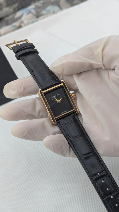 CRTR Tank Golden Black Plain Dial Rectangular Watch
