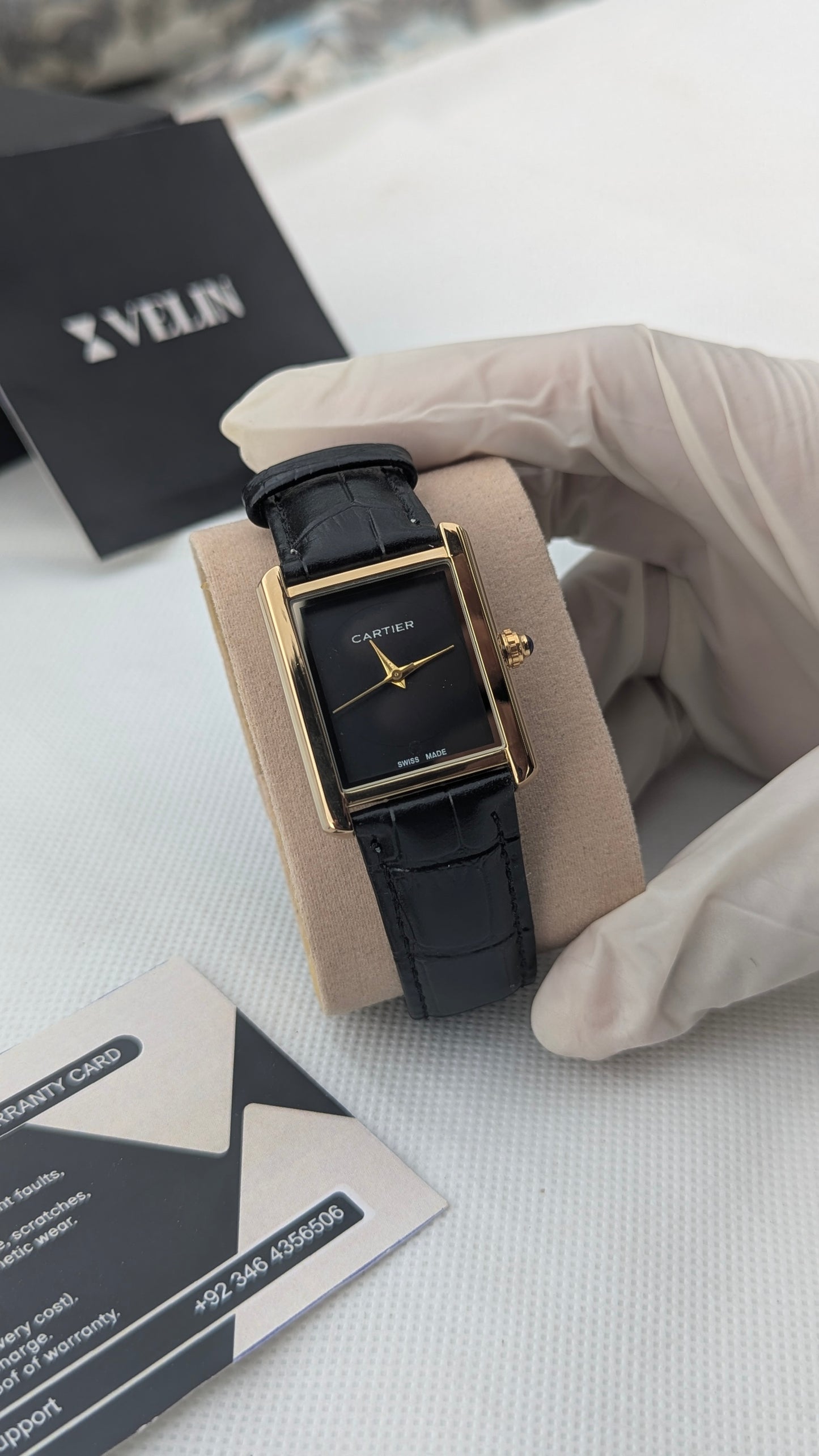CRTR Tank Golden Black Plain Dial Rectangular Watch
