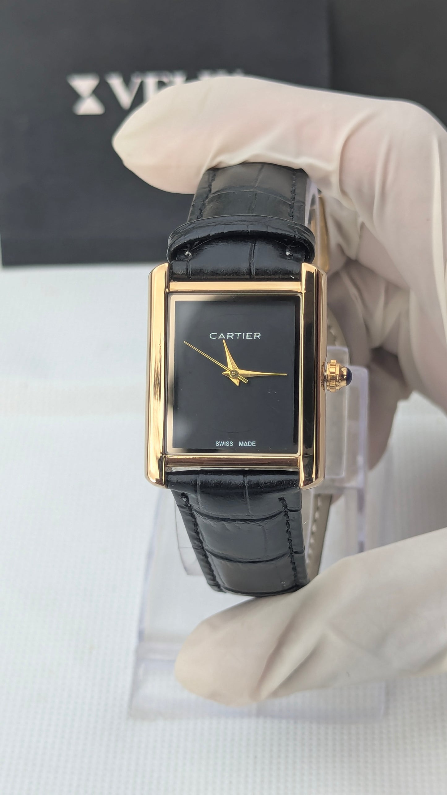 CRTR Tank Golden Black Plain Dial Rectangular Watch