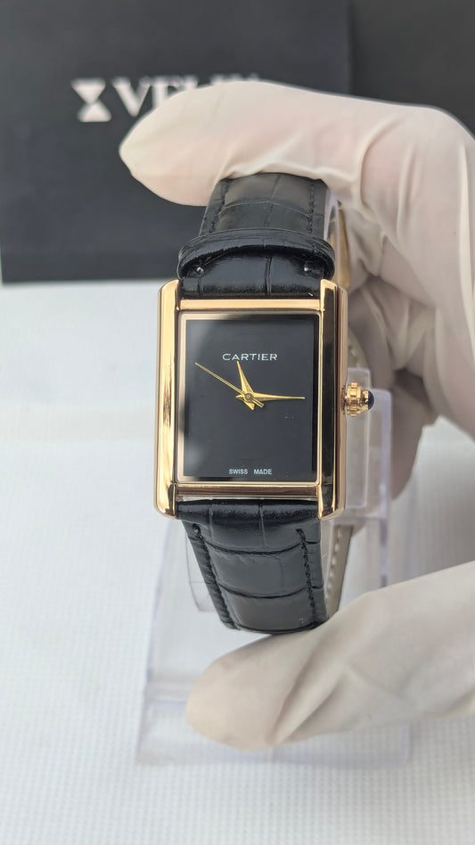 CRTR Tank Golden Black Plain Dial Rectangular Watch