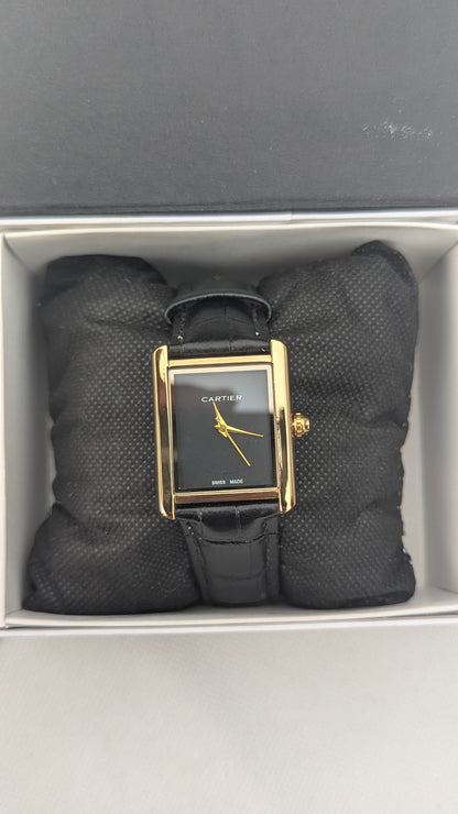 CRTR Tank Golden Black Plain Dial Rectangular Watch