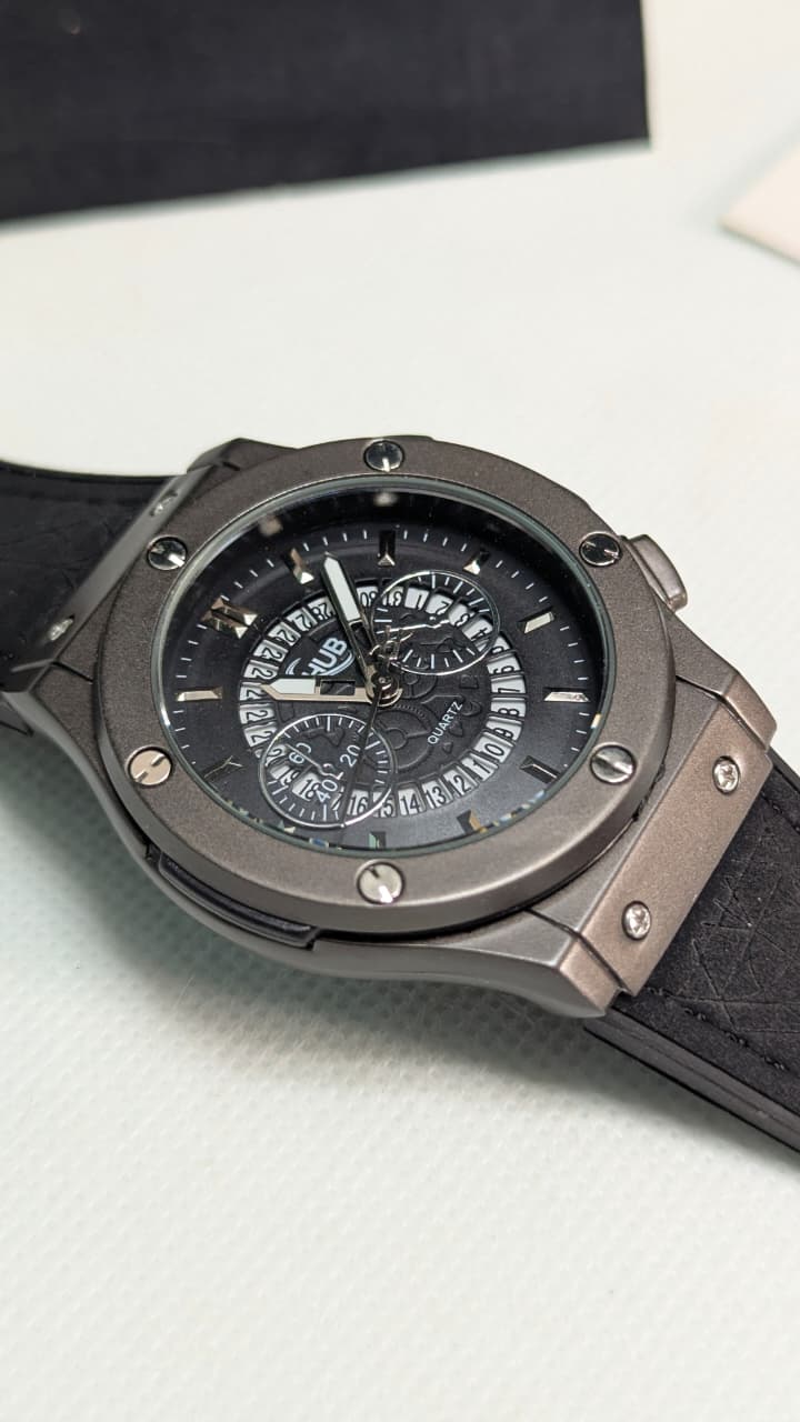 HB Black Hologram Leather Branded Watch