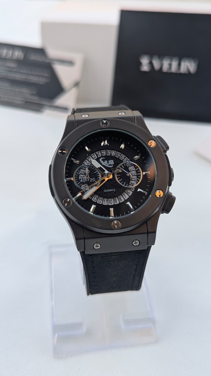 HB Black Hologram Leather Branded Watch