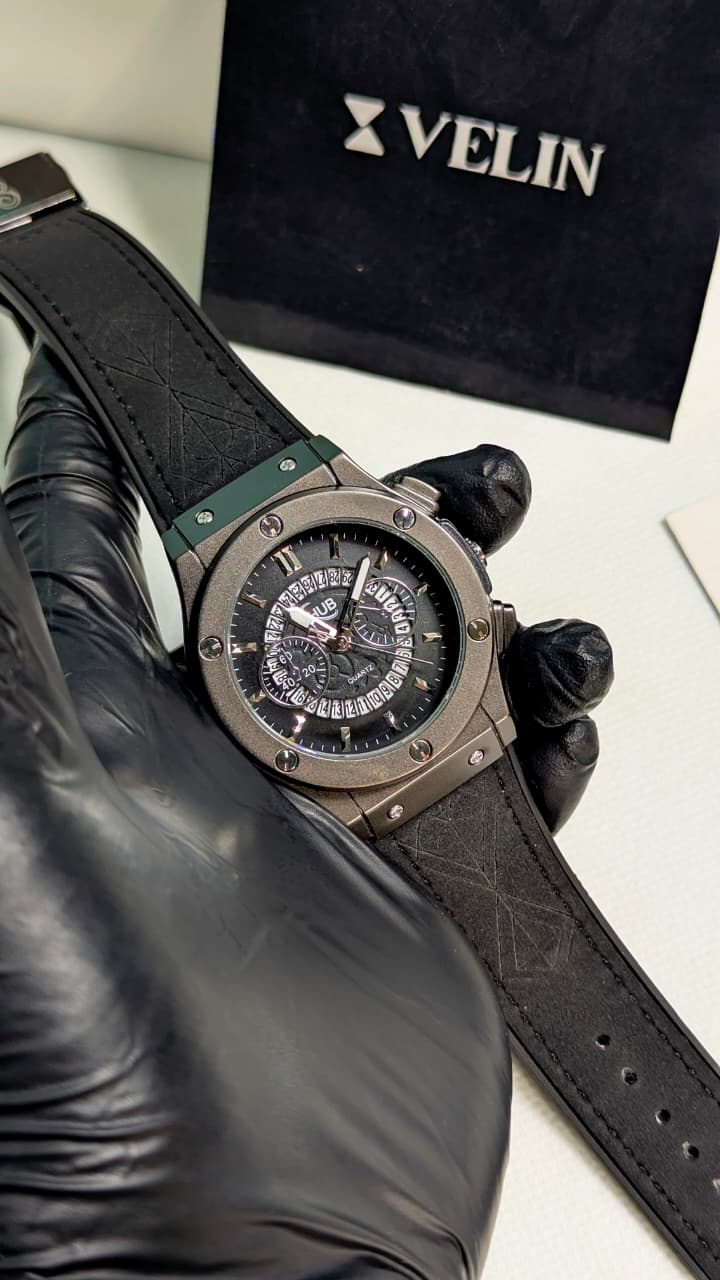 HB Black Hologram Leather Branded Watch