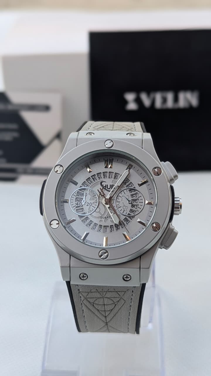 Minimal Ash Grey Hologram Leather Branded Watch