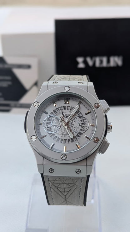 Minimal Ash Grey Hologram Leather Branded Watch