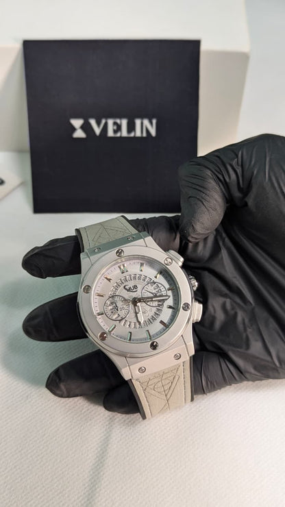 Minimal Ash Grey Hologram Leather Branded Watch