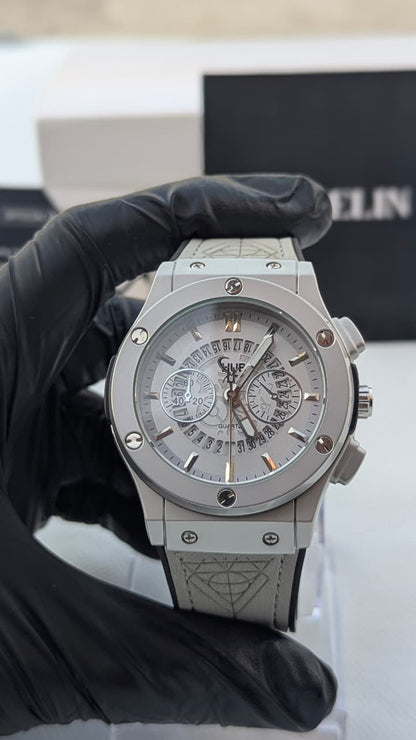 Minimal Ash Grey Hologram Leather Branded Watch