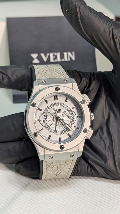 Minimal Ash Grey Hologram Leather Branded Watch