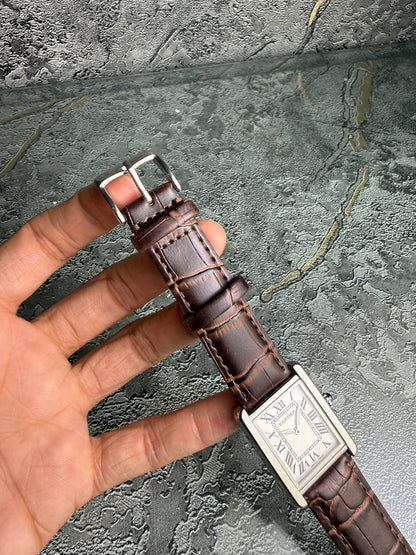 Cartier Tank Rectangular Quartz Watch Stainless Steel Case