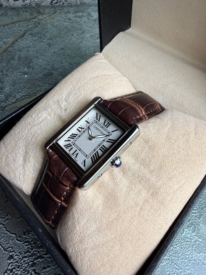 Cartier Tank Rectangular Quartz Watch Stainless Steel Case