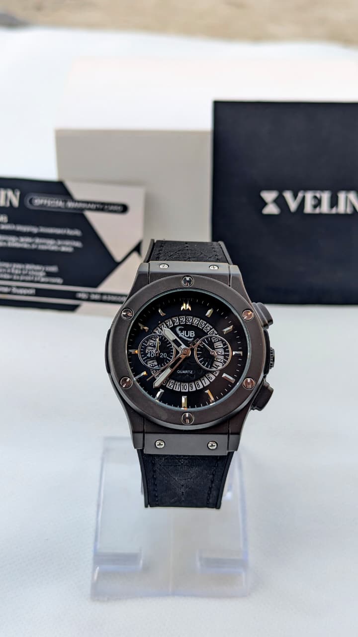 HB Black Hologram Leather Branded Watch