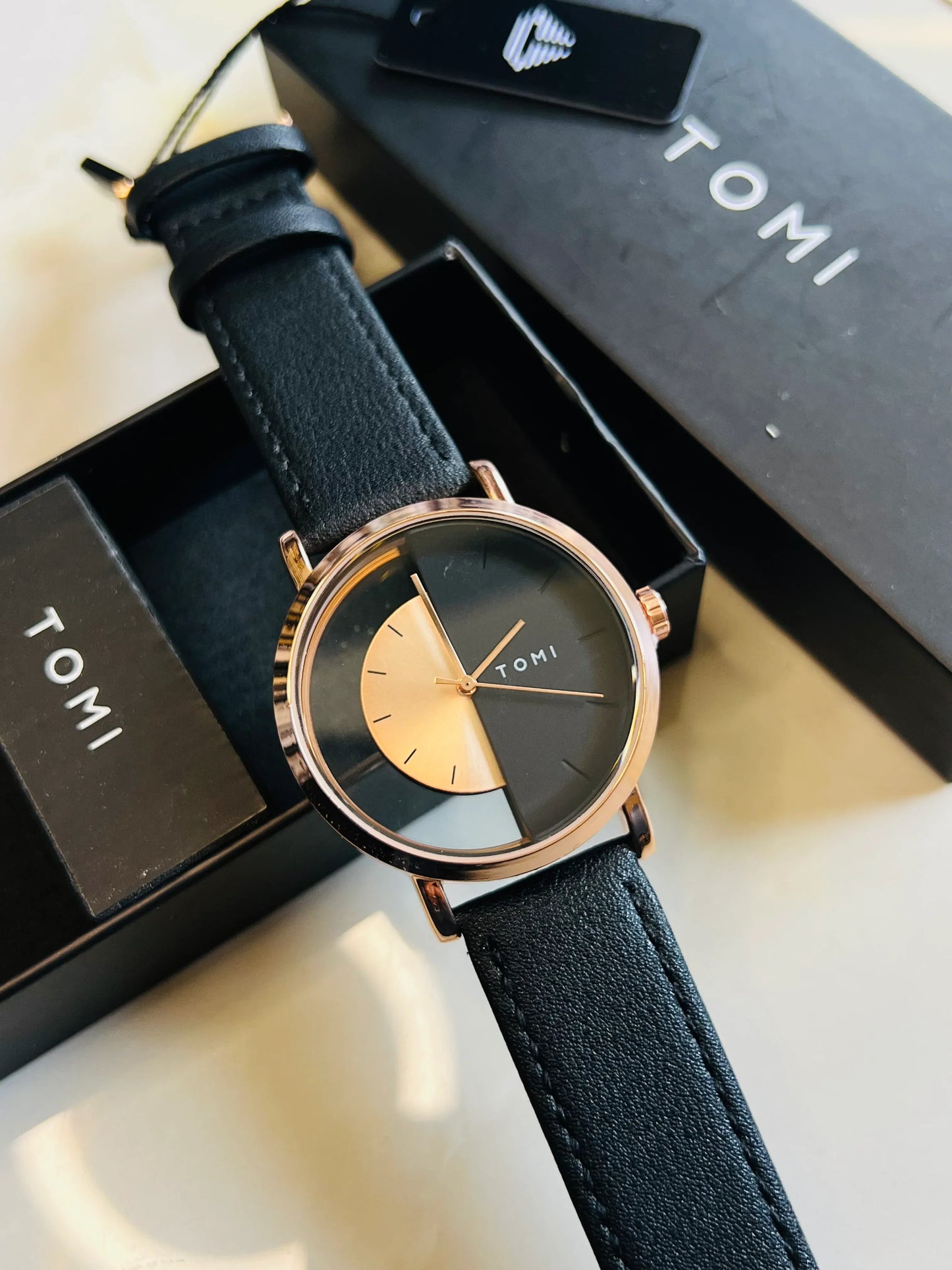 Tomi Rose Black Half Dial Watch