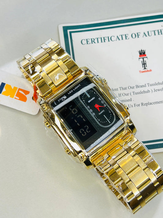 Skmei 3 Time Gold Watch